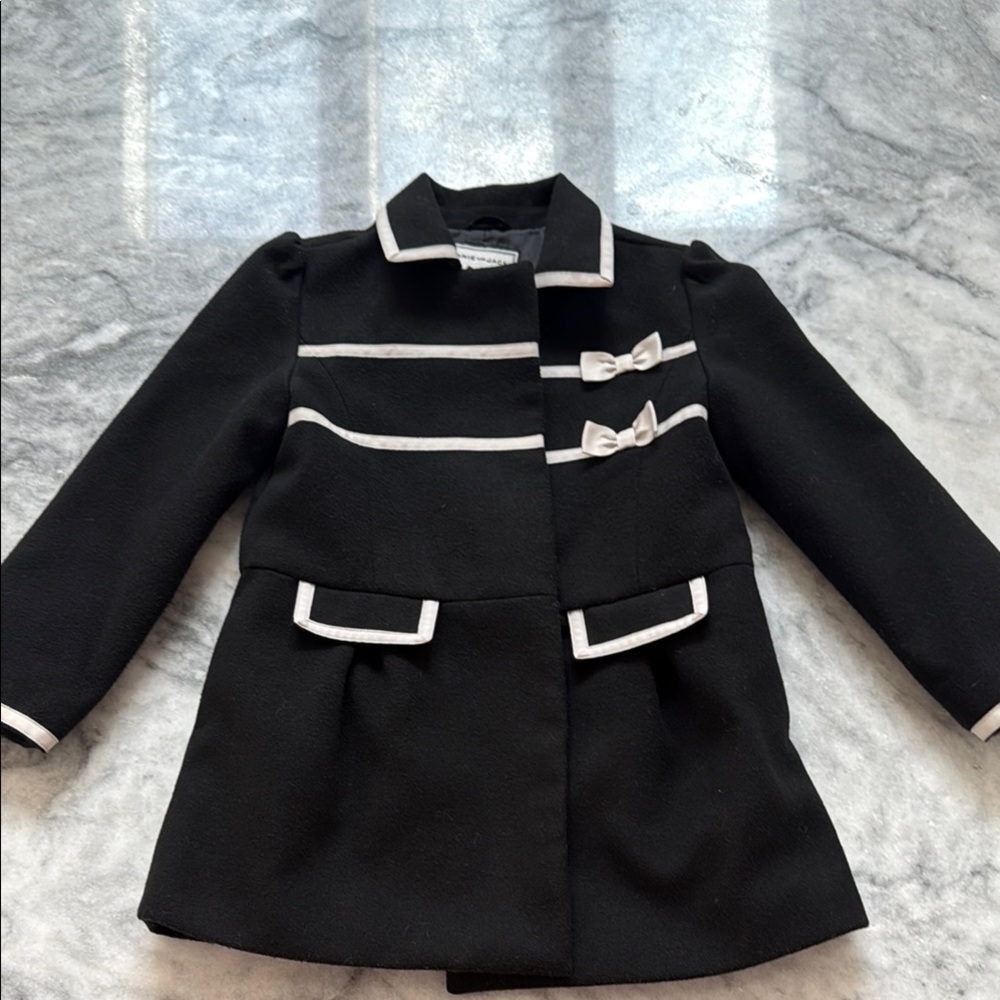 Janie and Jack Elegant Black Pea Coat with White Accents